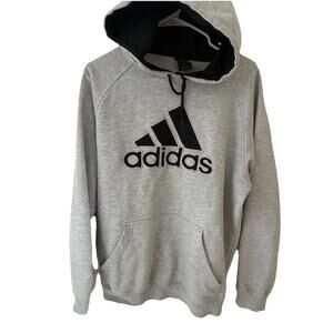 Adidas Fleece Hoodie Men’s Size M Gray/Black Pullover Sweatshirt